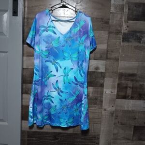 Blue and White Relaxed Mini Tunic Dress